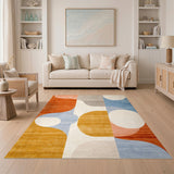 Bold Geometric Shapes Orange Blue Area Rug