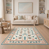 Teal Floral Vintage Washable Area Rug