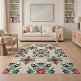 Ornate Red Teal Floral Pattern Area Rug