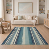 Blue and Teal Blue Teal Striped Coastal Woven Rug