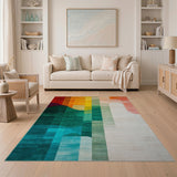 Vibrant Multi-Color Geometric Wave Area Rug