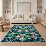 Teal Seashell Mosaic Coastal Rug