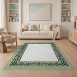 Ornate Green Filigree Border Area Rug