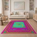 Ornate Pink Frame Teal Spiral Area Rug