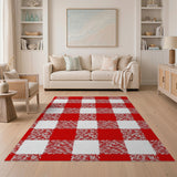 Bold Red White Wavy Checkered Rustic Rug