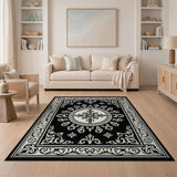 Medallion Traditional Persian Ornate Black White Persian Medallion Rug