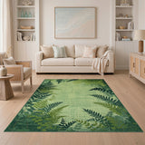 Lush Green Fern Distressed Area Rug
