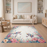 Rainbow Unicorn Floral Kids Area Rug