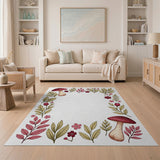 Whimsical Mushroom Floral Border Rug
