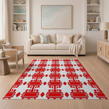 Red Ornate Geometric Frame Area Rug