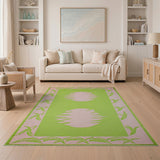 Vibrant Green Palm Frond Area Rug with Pink Accents