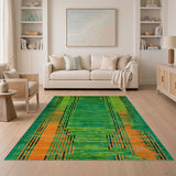 Green Vibrant Green Geometric Stripe Area Rug
