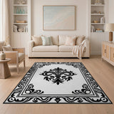 Ornate Black White Damask Area Rug