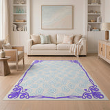 Purple Ornate Frame Blue Abstract Shard Area Rug