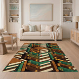 Stacked Books Brown Washable Area Rug