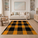 Orange Rustic Farmhouse Bold Orange Black Buffalo Plaid Area Rug