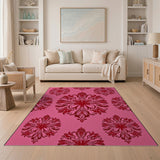 Vintage Pink Damask Floral Area Rug