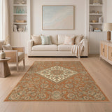 Orange Vintage Floral Medallion Area Rug