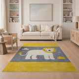 Cute Cartoon Lion Kids Area Rug in Yellow Gray