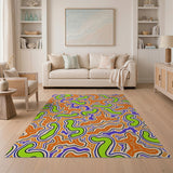Vibrant Orange Green Purple Wavy Abstract Area Rug