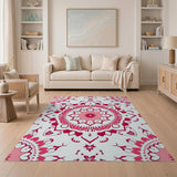 Pink Mandala Heart Boho Area Rug