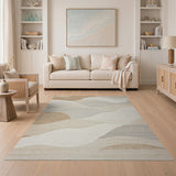 Abstract Area Beige and Neutral Serene Beige Wave Abstract Area Rug