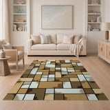 Geometric Modern Textured Geometric Brown Tan Area Rug