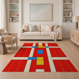 Bold Red Blue Yellow Geometric Area Rug