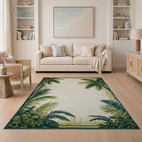 Coastal Beach Palm Frond Border Coastal Area Rug