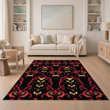 Red Black Tribal Mask Damask Area Rug