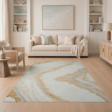 Gold Veined Beige Marble Abstract Area Rug