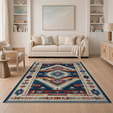 Bold Southwestern Geometric Area Rug - Navy Rust