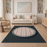 Pink Striped Circular Area Rug