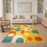 Yellow Geometric Circles Area Rug