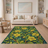 Lush Yellow Blossoms Green Foliage Area Rug