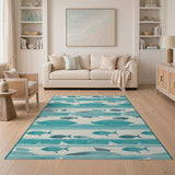 Teal Fish Coastal Beach Area Rug