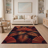 Red Palm Fan Geometric Area Rug
