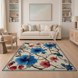 Blue Red Hibiscus Floral Area Rug