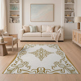 Gold Ornate Paisley Border Area Rug