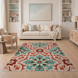 Teal Coral Persian Geometric Area Rug