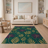 Emerald Green Purple Star Flowers Gold Leaf Rug