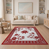 Red Rose Cutout Floral Area Rug with Ornate Border