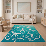 Teal Octopus Silhouette Coastal Area Rug