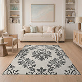 Elegant Black White Damask Floral Area Rug
