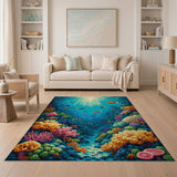 ODIKA Washable Underwater Coral Reef Area Rug - Non-Slip Low Pile Kids Playroom Decor