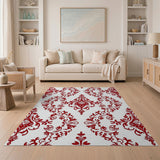 Elegant Red Damask Floral Floral Vintage Area Rug