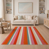 Vibrant Scalloped Multi-Color Stripe Area Rug