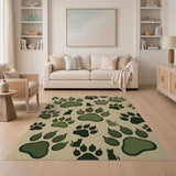 Playful Green Cat Paw Print Area Rug