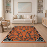 Ornate Orange Floral Vine Area Rug