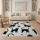 Playful Black Cat Cartoon Area Rug